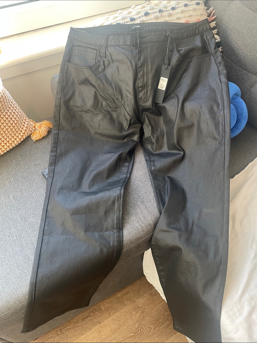 Fashion Nova Men's Black Coated Straight-Leg Pants